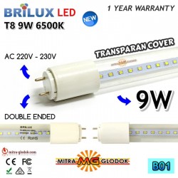 LED Neon Pendek TL T8 Tube 9W 60 cm Cover Transparant - WHITE | Brilux - Double E